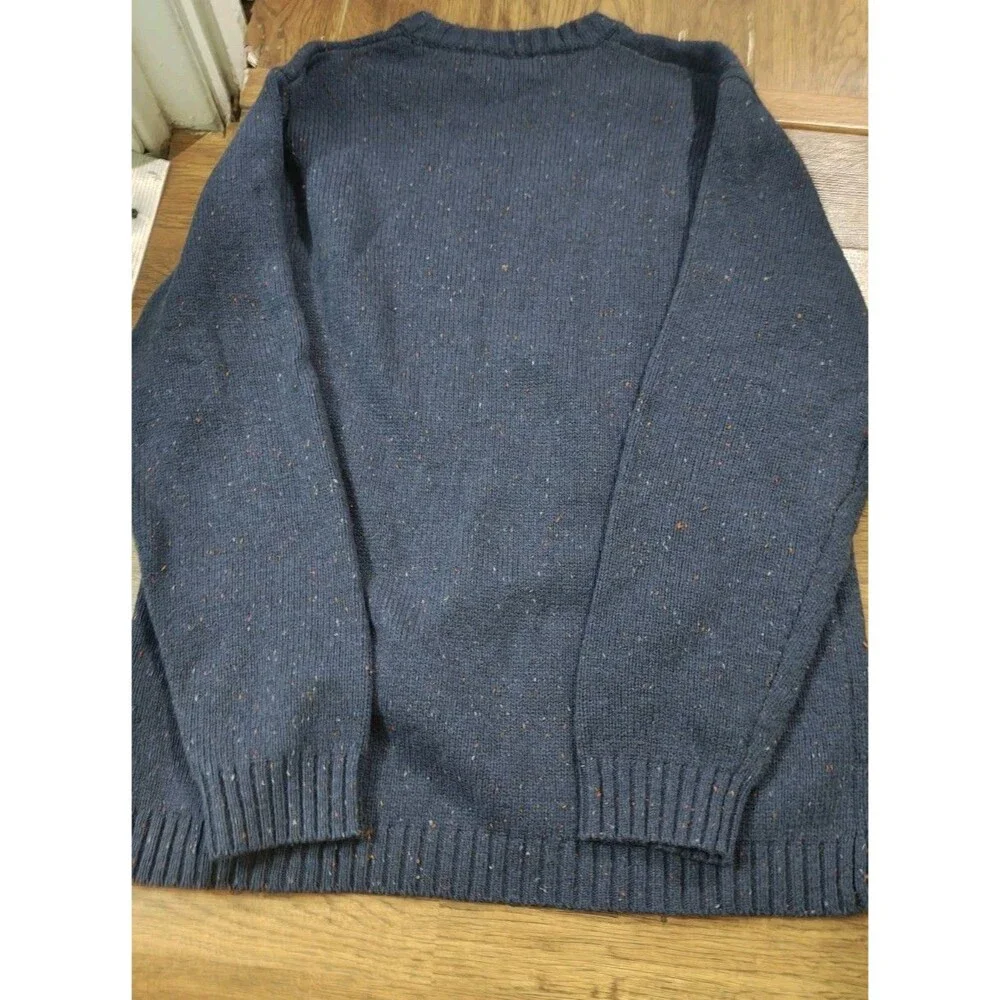 Line of Trade Sweater Blue Speckled Wool Blend Elbow Patches Crewneck Mens XL